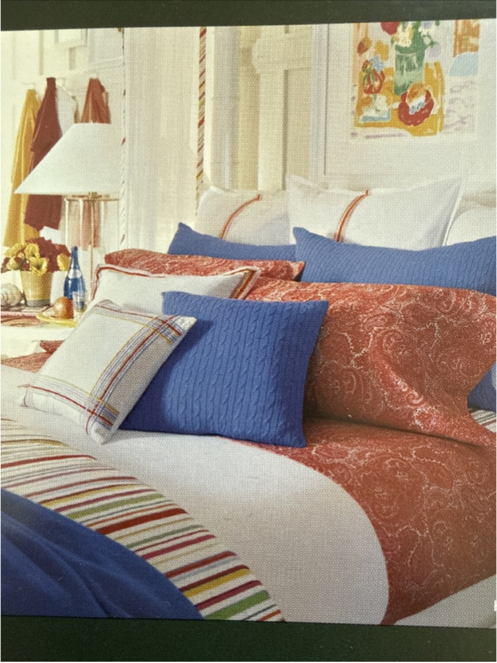 Ralph Lauren Harbor View Twill King Pillow Sham 2 White w Ribbon Vintage NWT
